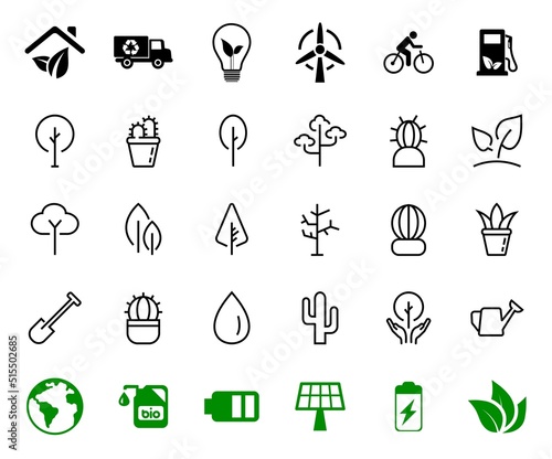 A set of Rosteniya Icons, and garden care, Vector illustration, Contains Icons such as tree, cactus, watering can, spade, flower and much more. on a white background, editable bar 480x480