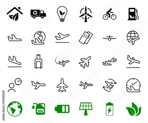 A simple set of airport related vector line icons. Contains badges such as departure, boarding, waiting time, boarding, find a place to travel tickets, and much more. Editable stroke. 48x48 pixels