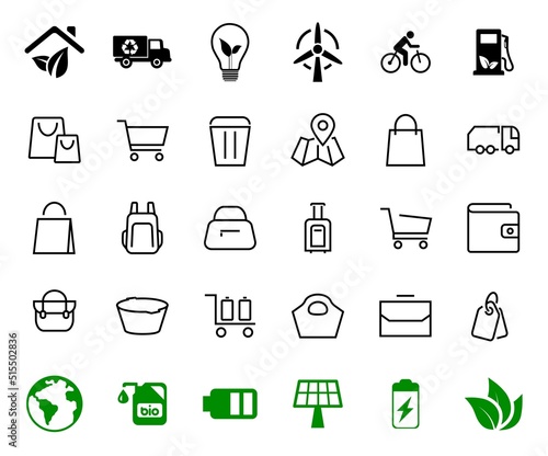 Simple set of bags  shopping and travel icons. Vector illustration Contains icons such as Card  wallet  shopping basket  discount  bowl  package. On a white background  editable stroke