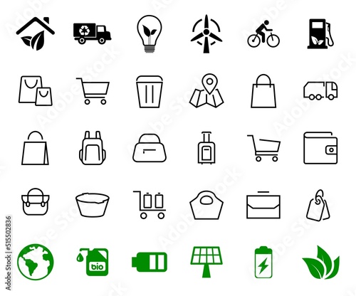 Simple set of bags, shopping and travel icons. Vector illustration Contains icons such as Card, wallet, shopping basket, discount, bowl, package. On a white background, editable stroke
