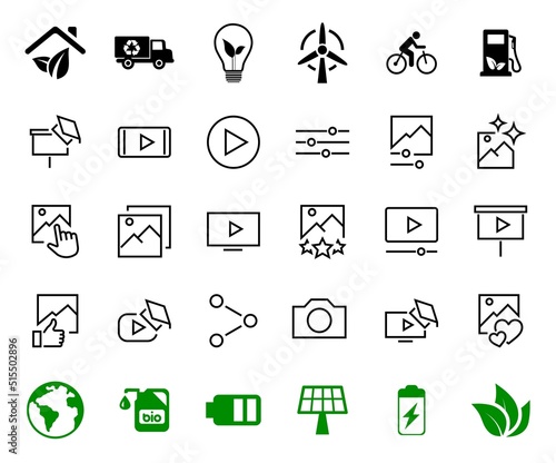Gallery Set of Images vector line icons. Contains icons such as video, play video, edit images, Business Training, like photo. Editable stroke. Vector illustration
