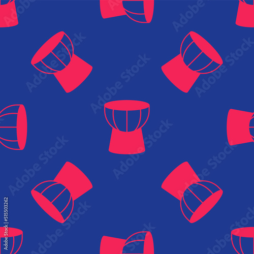 Red African darbuka drum icon isolated seamless pattern on blue background. Musical instrument. Vector