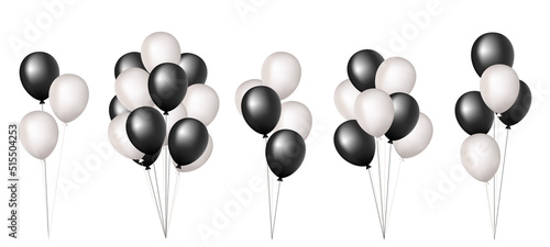 3d baloons bunch set. Black and white realistic helium baloons