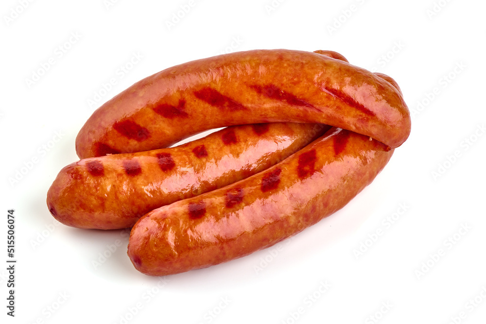 Roasted pork sausages bbq, isolated on white background. Roasted pork sausages bbq, isolated on white background.