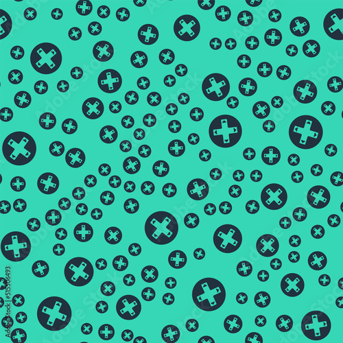 Black Game controller or joystick for game console icon isolated seamless pattern on green background. Vector