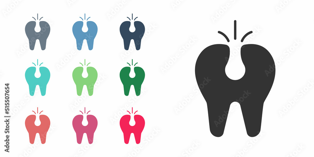 Black Broken tooth icon isolated on white background. Dental problem icon. Dental care symbol. Set icons colorful. Vector Black Broken tooth icon isolated on white background. Dental problem icon. Dental care symbol. Set icons colorful. Vector