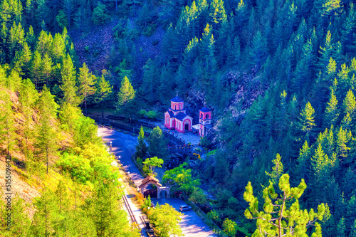 Litlle church surrounded by forest at Mokra Gora in Zlatibor, Serbia.