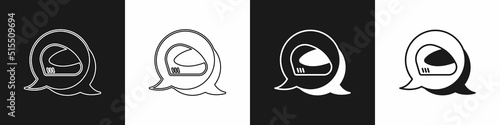 Set Racing helmet icon isolated on black and white background. Extreme sport. Sport equipment. Vector