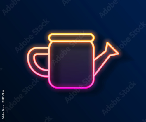 Glowing neon line Watering can icon isolated on black background. Irrigation symbol. Vector