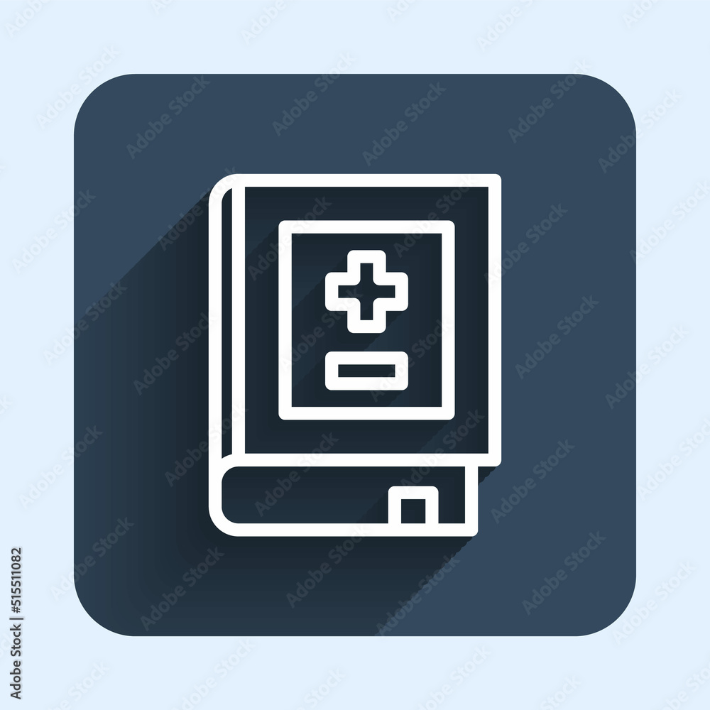 White line Book with mathematics icon isolated with long shadow background. Math book. Education concept about back to school. Blue square button. Vector White line Book with mathematics icon isolated with long shadow background. Math book. Education concept about back to school. Blue square button. Vector
