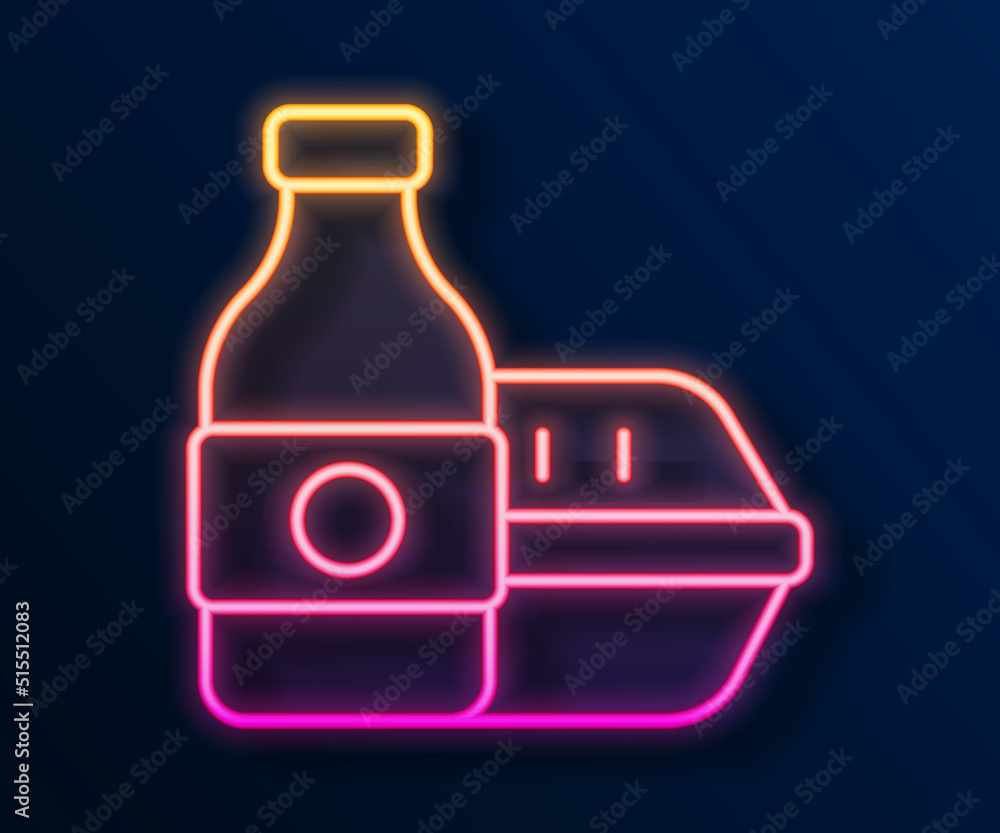 Glowing neon line Online ordering and fast food delivery icon isolated on black background. Vector Glowing neon line Online ordering and fast food delivery icon isolated on black background. Vector