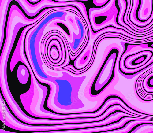 Trippy glitch background in style of psychedelic 60s and 70s parties with bright acidic rainbow colors and a winding geometric wavy pattern.
