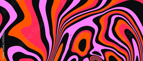 Trippy glitch background in style of psychedelic 60s and 70s parties with bright acidic rainbow colors and a winding geometric wavy pattern.