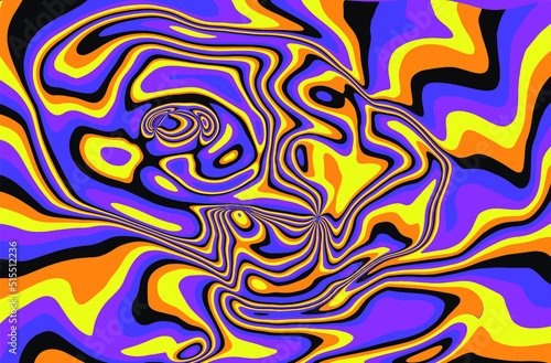 Hippie 1960s-style wallpaper design in a psychedelic trippy mood and bright acidic colors.