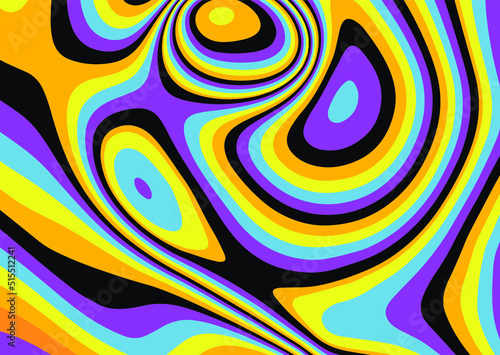 Hippie 1960s-style wallpaper design in a psychedelic trippy mood and bright acidic colors.