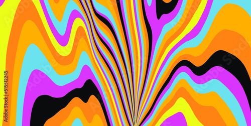 Hippie 1960s-style wallpaper design in a psychedelic trippy mood and bright acidic colors.