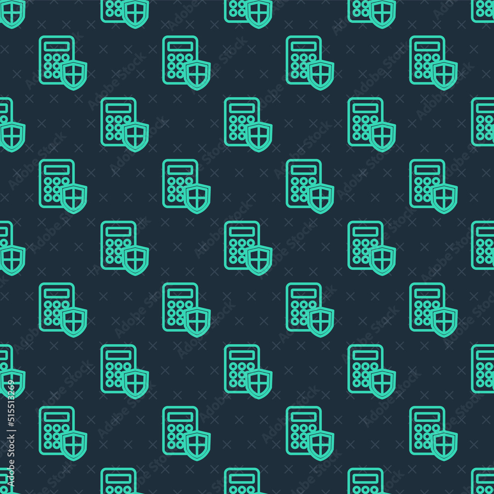 Obraz premium Green line Security system control panel with display icon isolated seamless pattern on blue background. Keypad of security system for entering inside. Vector