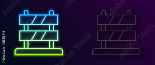 Glowing neon line End of railway tracks icon isolated on black background. Stop sign. Railroad buffer end to destination. Vector