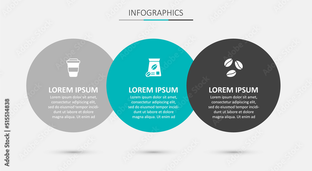 Fototapeta premium Set Bag of coffee beans, Coffee cup to go and . Business infographic template. Vector