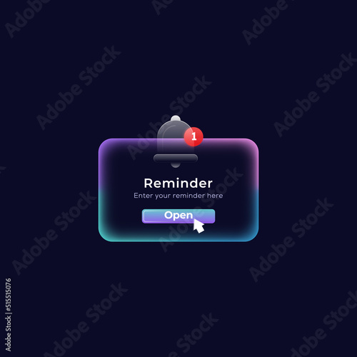 Glass Effect Reminder Illustration, Notifications page with floating elements. Business planning ,events, reminder and timetable Vector Illustration. photo
