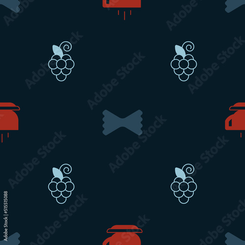 Set Coffee cup, Macaroni and Grape fruit on seamless pattern. Vector