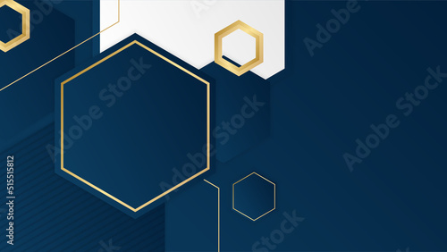 Modern navy and gold abstract background. Abstract geometric shape white gold background with light and shadow 3D layered for presentation design.