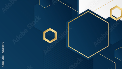 Modern navy and gold abstract background. Abstract geometric shape white gold background with light and shadow 3D layered for presentation design.