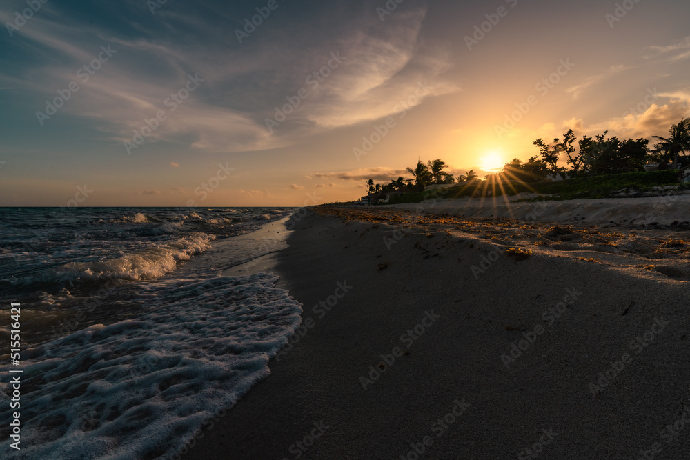beautiful sunset in the mexican caribbean coast - sun star