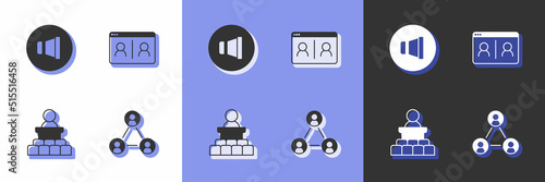 Set Meeting, Speaker volume, and Video chat conference icon. Vector