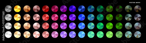 Multi colored radial gradient set. Collection of shiny foil in rainbow colors palette. Vector illustration.