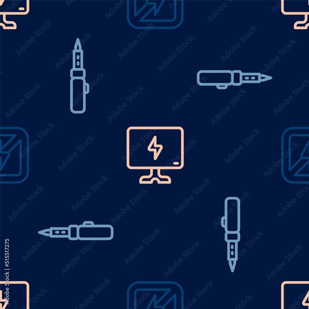 Set line No lightning, Soldering iron and Smart Tv on seamless pattern. Vector Set line No lightning, Soldering iron and Smart Tv on seamless pattern. Vector