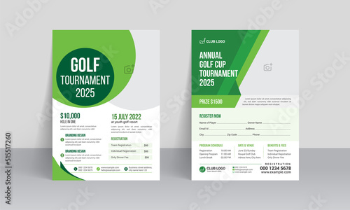 Golf tournament flyer template with sports event poster and annual brochure cover design