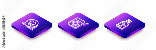 Set Isometric line Tooth, Dental floss and Mouthwash icon. Vector