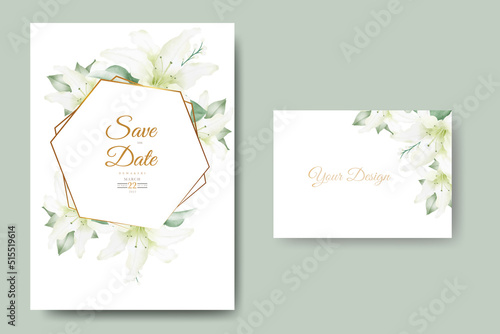 Watercolor lily floral wedding invitation card 