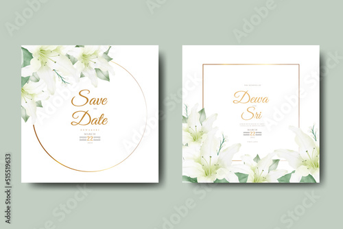 Watercolor lily floral wedding invitation card 