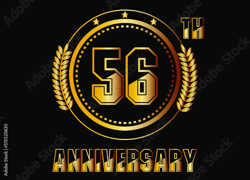 56 years anniversary. Gold vector with rings for 56 years anniversary celebration on black background.