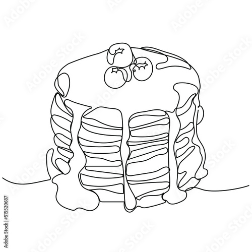 Continuous one line drawing of pancake. Concept for cafe, bakery, restaurant. Modern style vector illustration on isolated background.