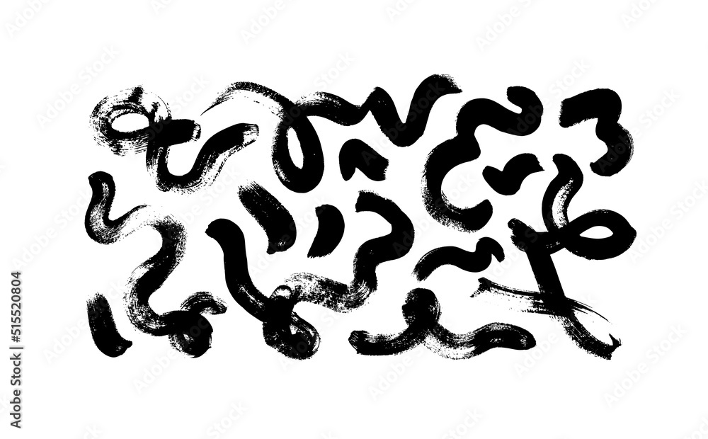 Black paint curved brush strokes vector collection. Abstract scribble ...