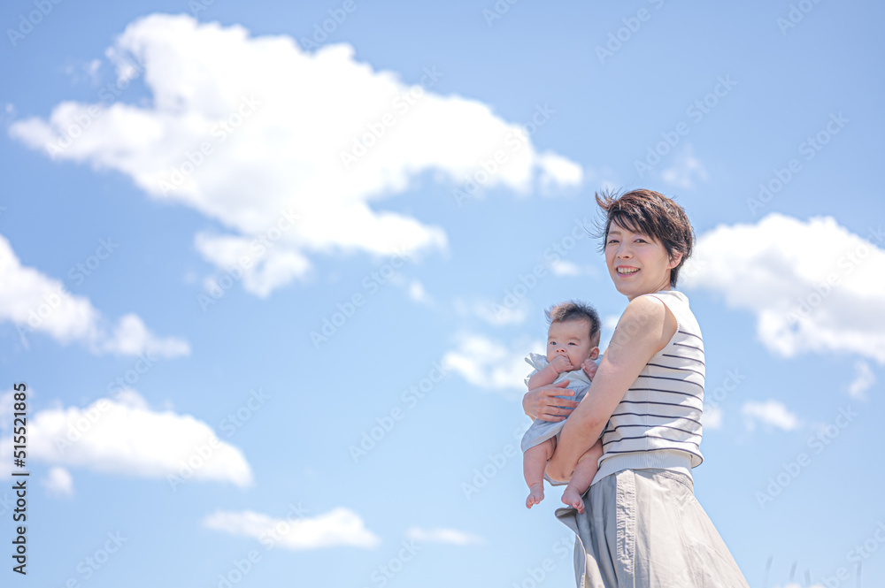 青空と親子 青空と親子
