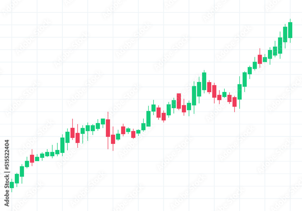 Trading chart uptrend with candlesticks on white background. Forex graph going up with price of stock increasing and economic growth vector illustration.