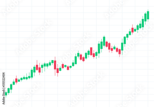 Trading chart uptrend with candlesticks on white background. Forex graph going up with price of stock increasing and economic growth vector illustration.