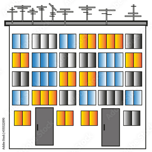 Modern multi-storey house colored windows. Floor plan. Vector illustration. stock image. 