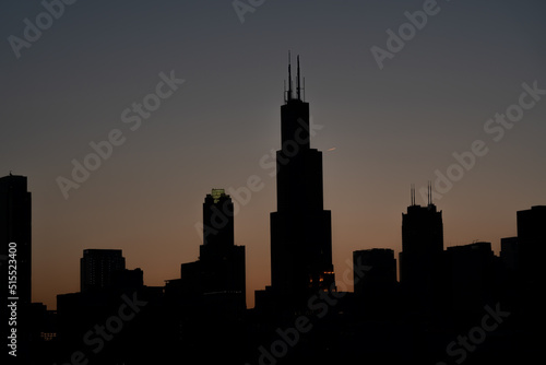 Silhouette of Chicago Skyline over the sunset sky during summer