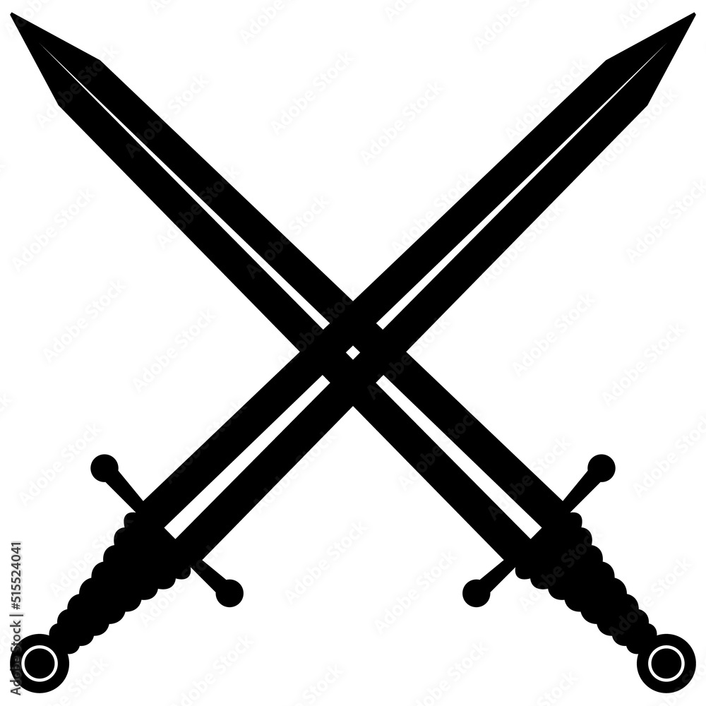 crossed swords icon on white background. sword logo. European straight swords. flat style.