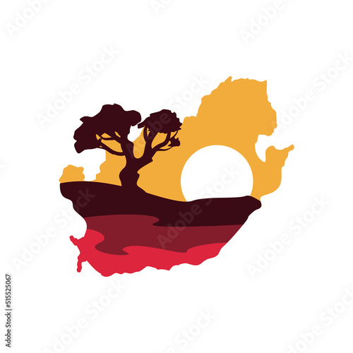flat south africa map with sunset