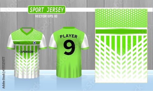 Fabric pattern design. Mosaic pattern on green background for soccer jersey, football kit, bicycle, e-sport, basketball, sports uniform, t-shirt mockup template. Abstract sport background. Vector.