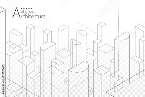 3D illustration Imagination architecture building construction perspective design,abstract modern urban building out-line black and white drawing.