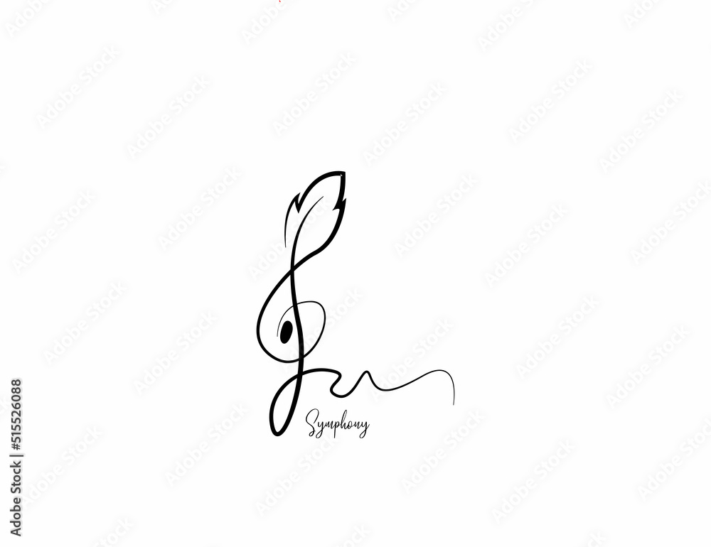 Musical note logo with quill ink shape symbols of songwriters classical music orchestral performances legendary music Musical note logo with quill ink shape symbols of songwriters classical music orchestral performances legendary music