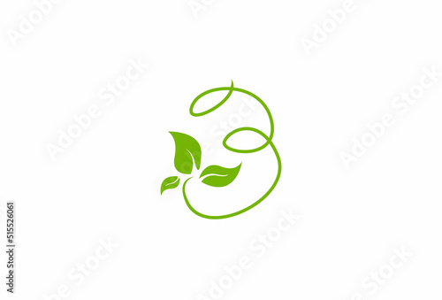 Green letter b logo with leaves symbol of nature gardens florists health and natural beauty simple luxury