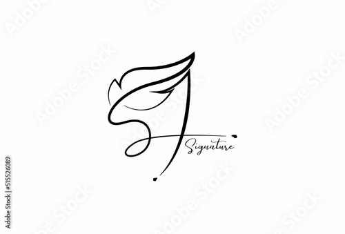 Letter s logo with quill ink for classic writing style on paper symbol of book author publisher initials and signature luxury photo